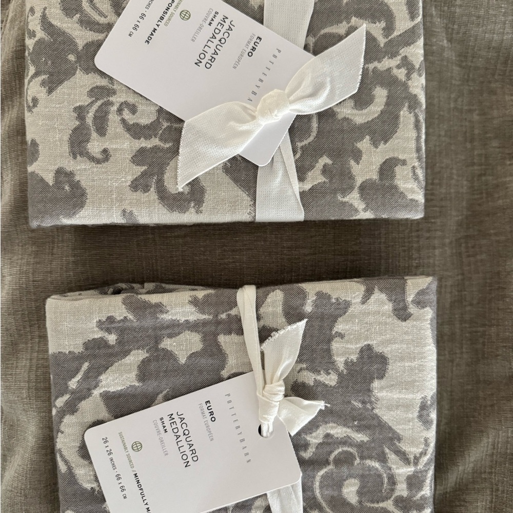 Pottery Barn Gray and Cream Jacquard Pillowcases